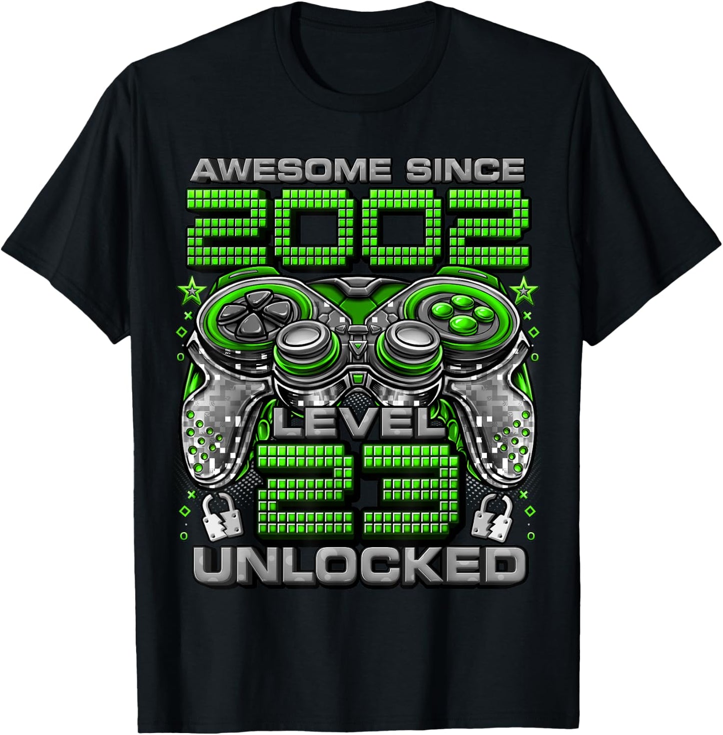 Level 23 Unlocked Awesome Since 2002 23rd Birthday Gaming T-Shirt - T-Shirt | Black
