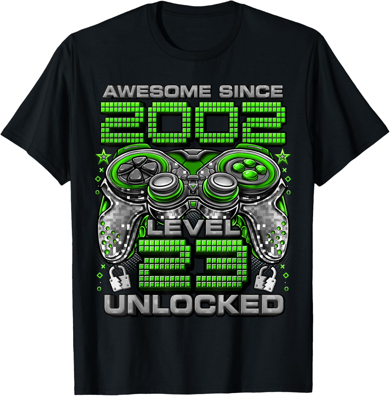 Level 23 Unlocked Awesome Since 2002 23rd Birthday Gaming T-Shirt - T-Shirt | Black