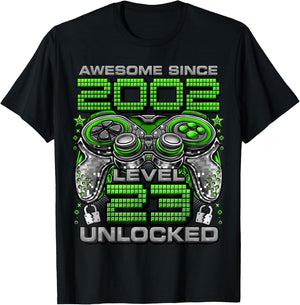 Level 23 Unlocked Awesome Since 2002 23rd Birthday Gaming T-Shirt - T-Shirt | Black