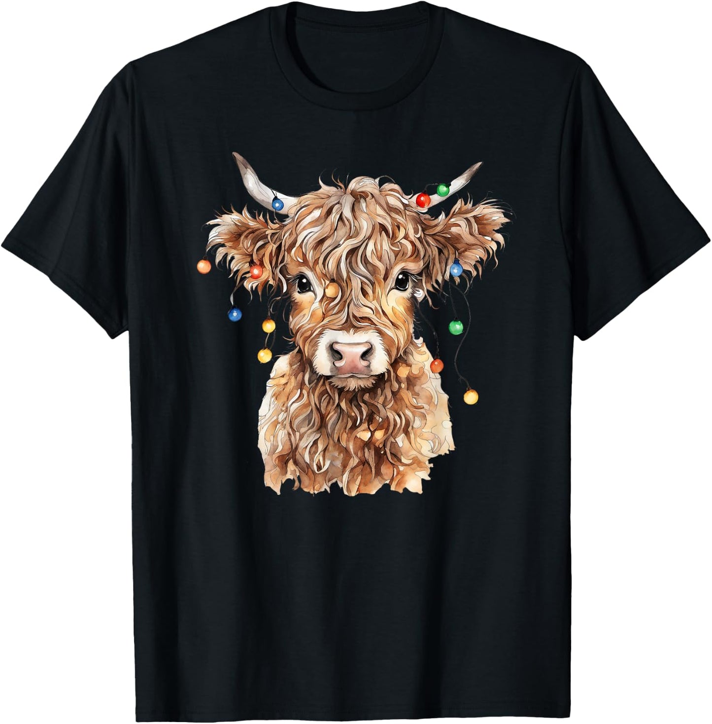 Scottish Highland Cow Cattle Christmas Cow T-Shirt - T-Shirt | Black