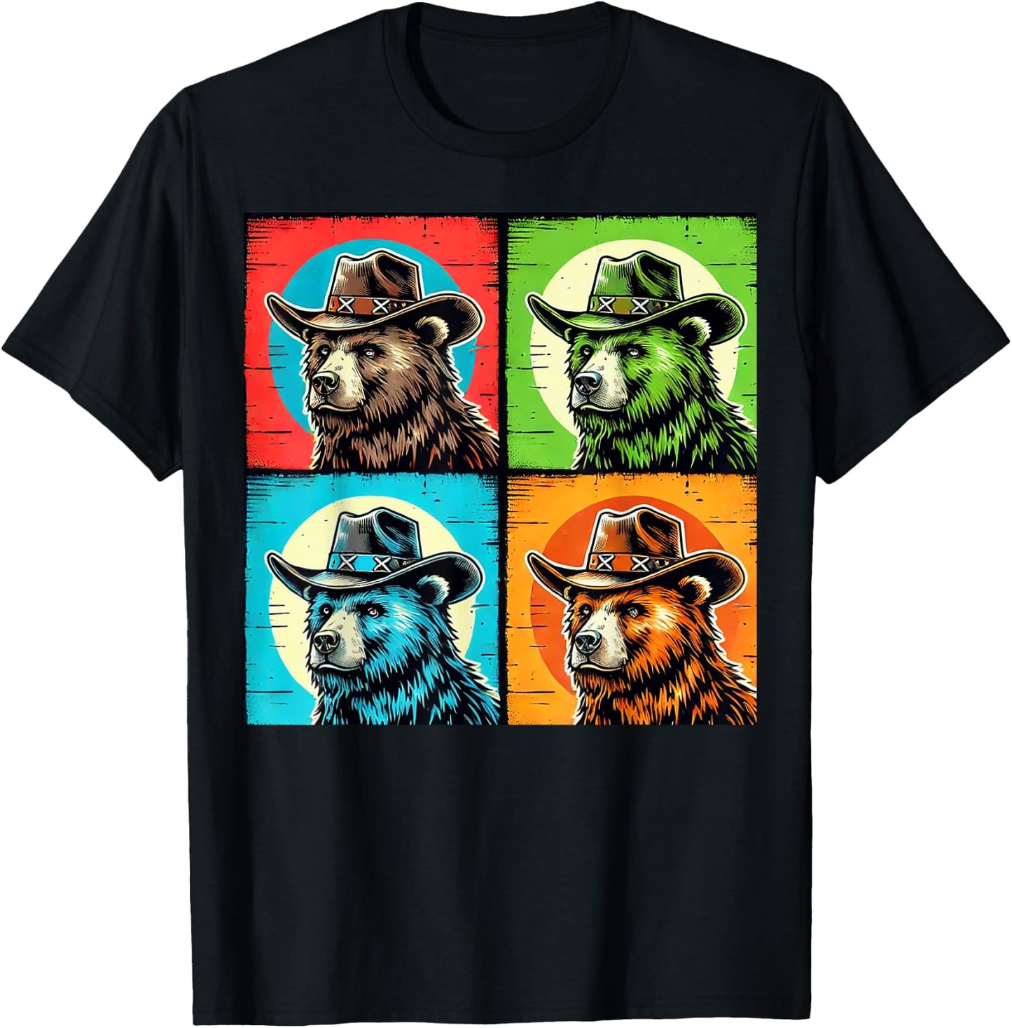 Cowboy Bear Design Colorful for Western Lovers Pop Art T-Shirt - T-Shirt | Black