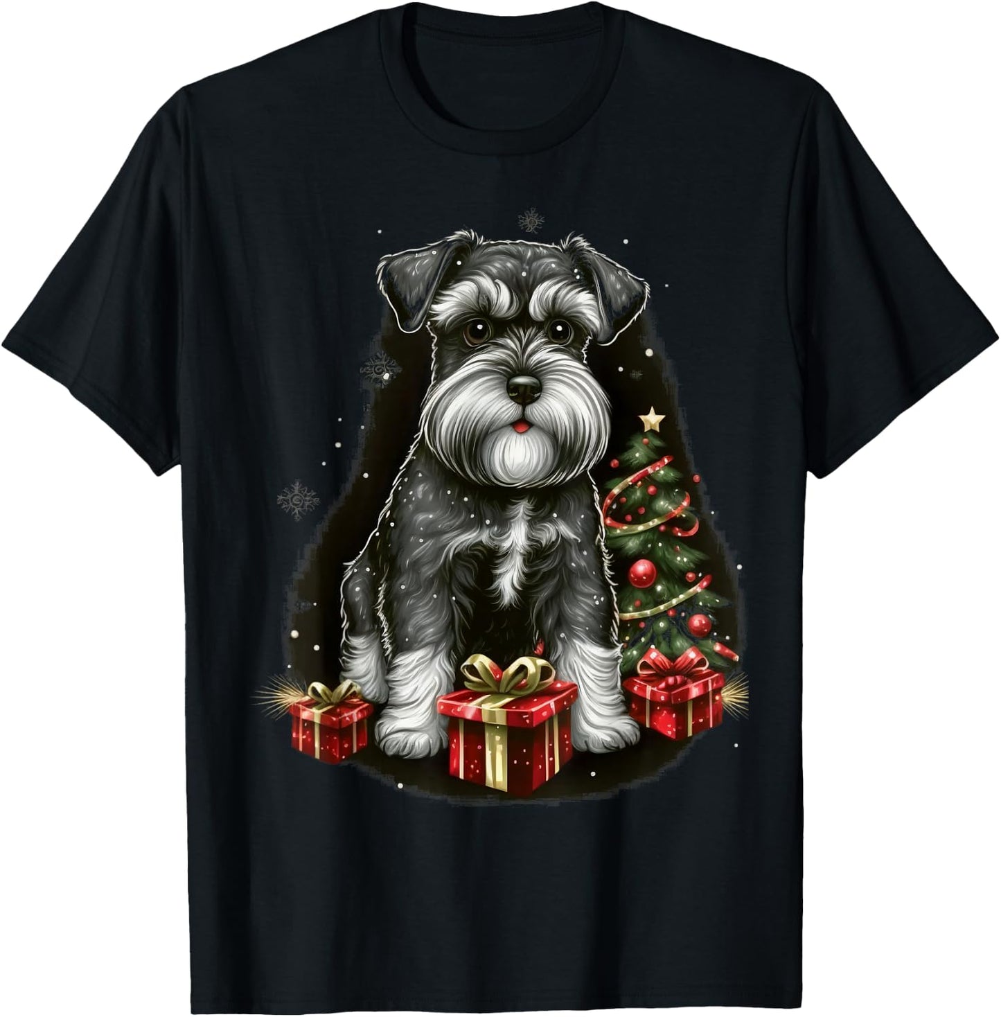 Xmas Dwarf Schnauzer Santa on Christmas Miniature Schnauzer T-Shirt - T-Shirt | Black