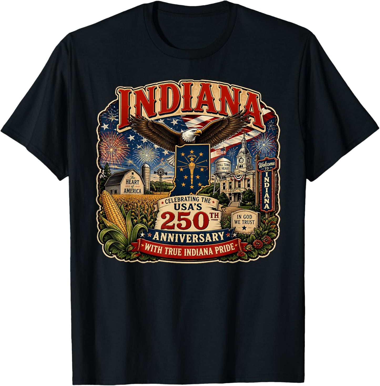 USA 250th Anniversary Indiana Pride T-Shirt - T-Shirt | Black