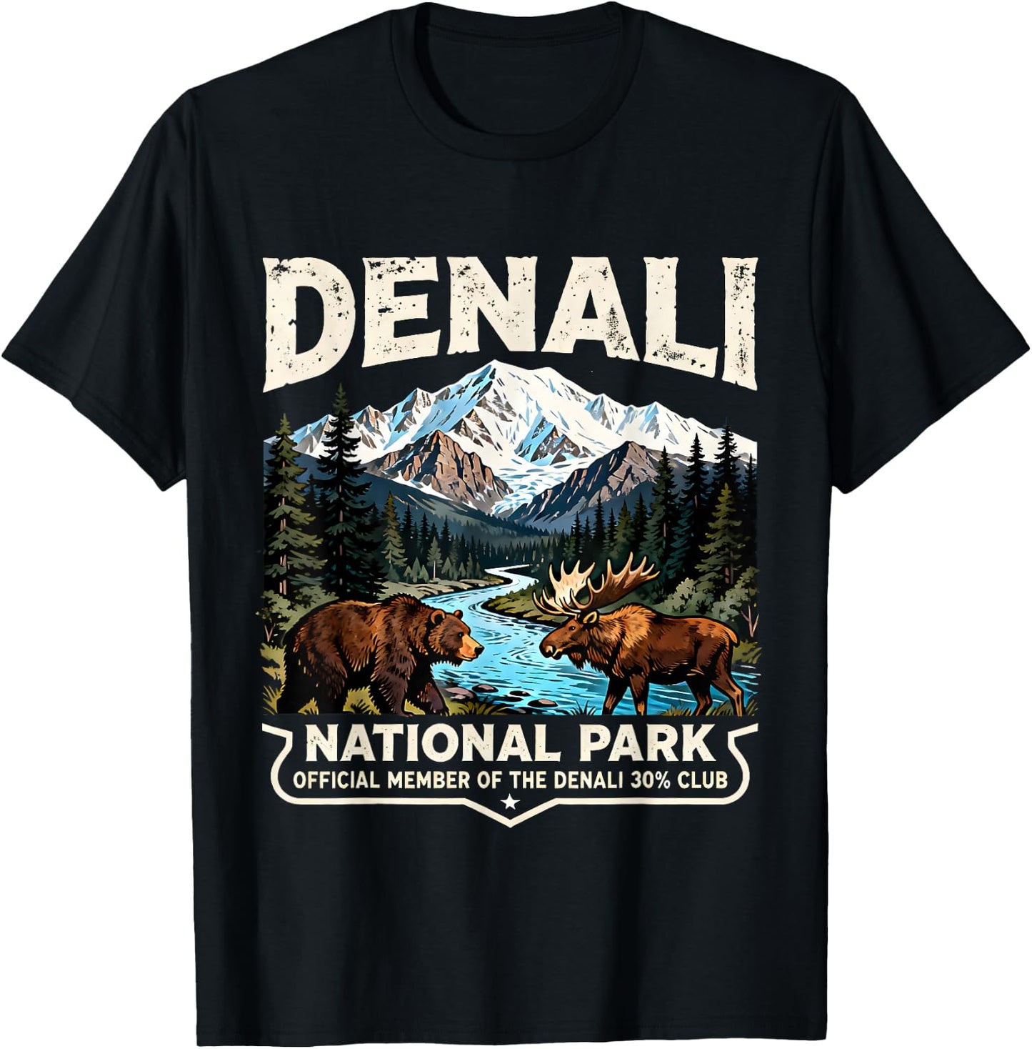 Retro Denali 30% Club Souvenir for Alaska Travel Lovers T-Shirt - T-Shirt | Black