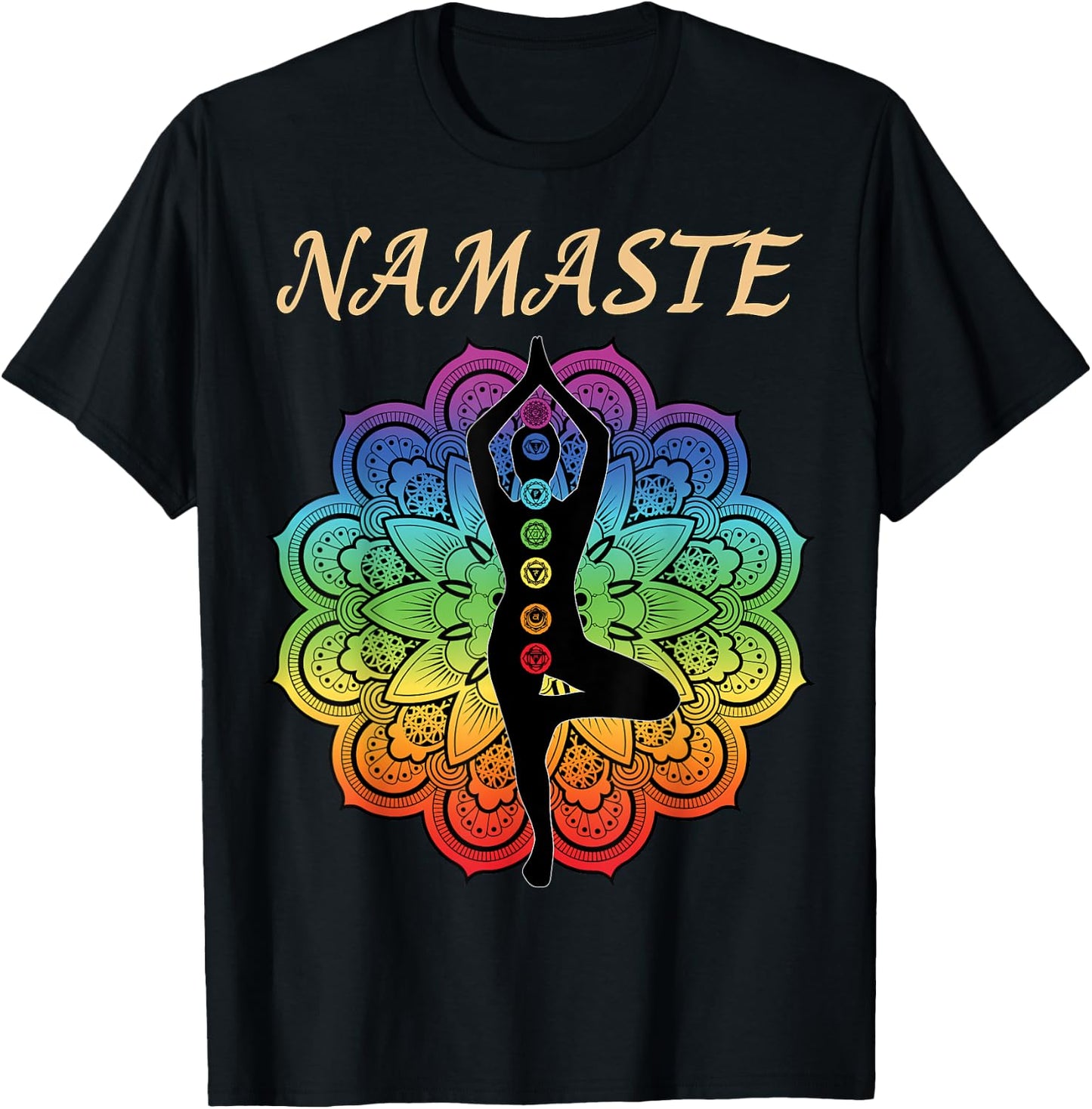 7 Chakra Namaste Reiki Kundalini Yoga T-Shirt - T-Shirt | Black
