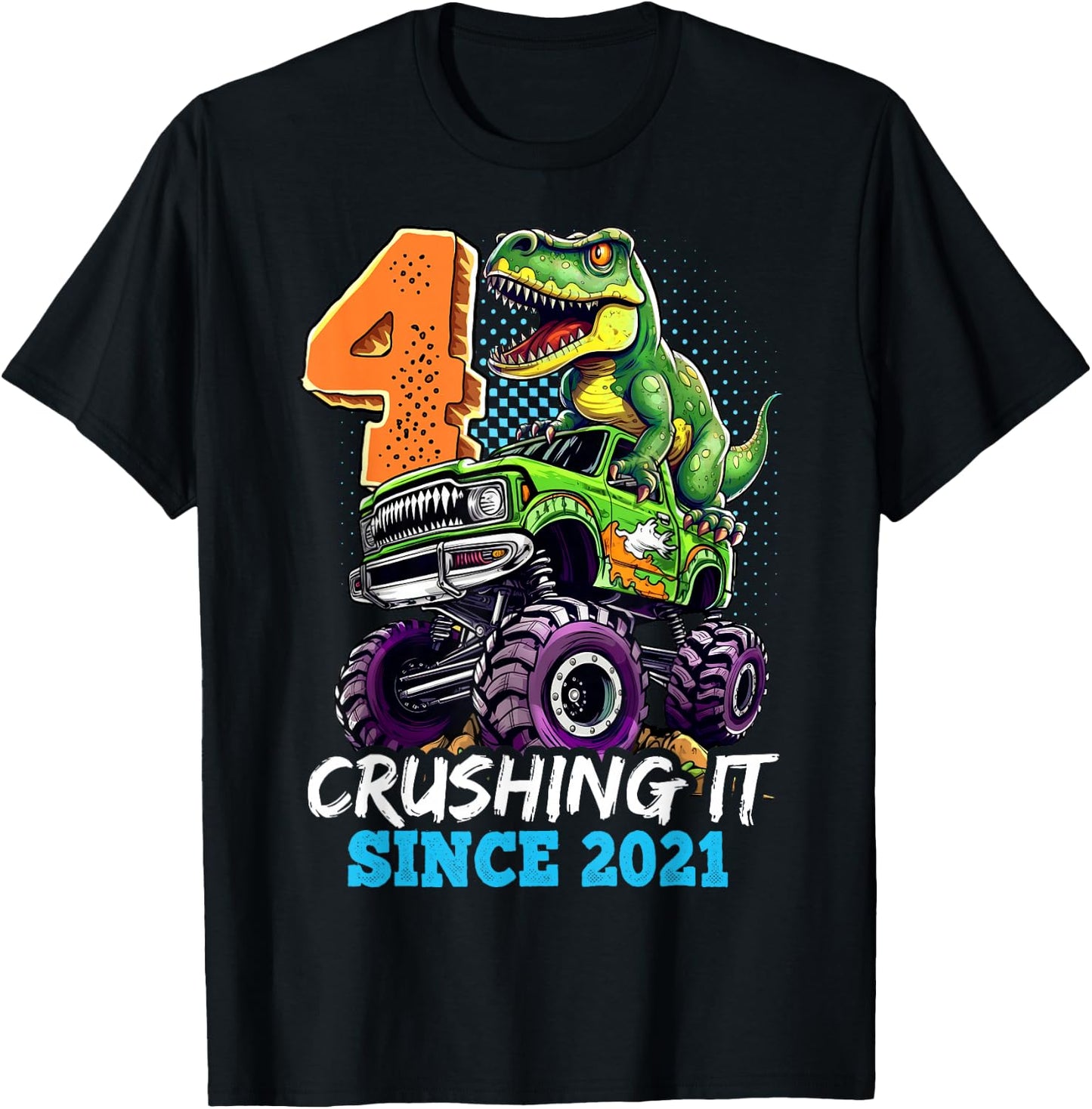 4th Birthday Monster Truck Dinosaur Party Boys Rawr I'm 4 T-Shirt - T-Shirt | Black