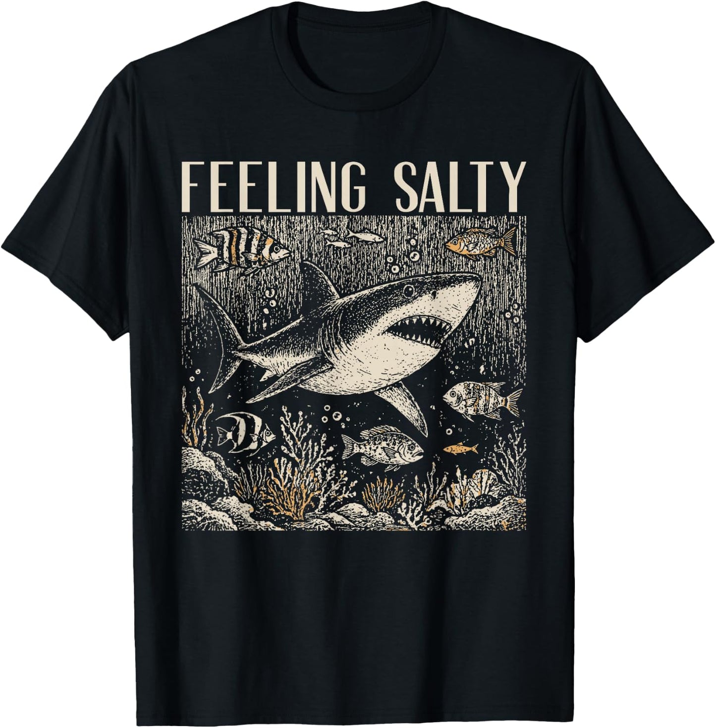 Feeling Salty Shark Ocean Vintage Marine Life Beach Lovers T-Shirt - T-Shirt | Black