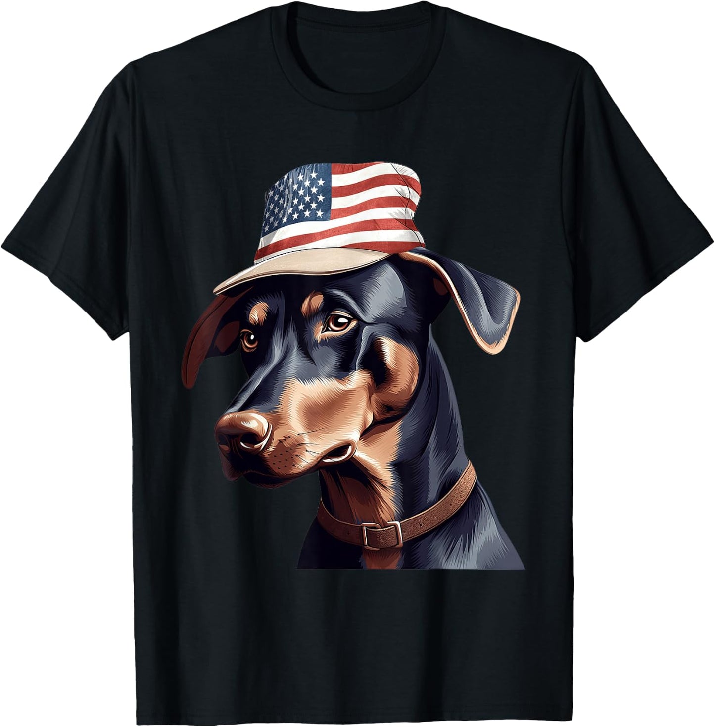 Doberman Pinscher with USA Flag Independence Day 4th of July T-Shirt - T-Shirt | Black