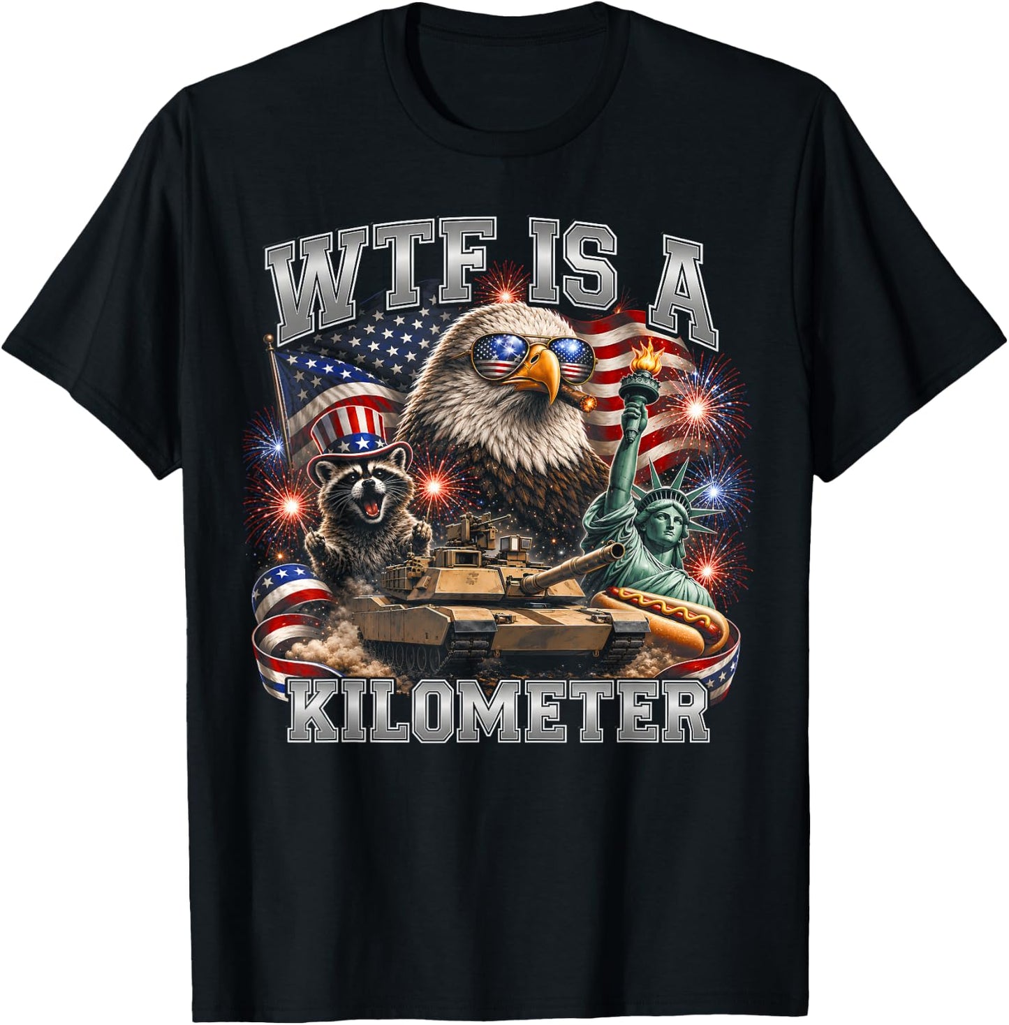 4th of July WTF is Kilometer Funny USA Patriotic Men Women T-Shirt - T-Shirt | Black