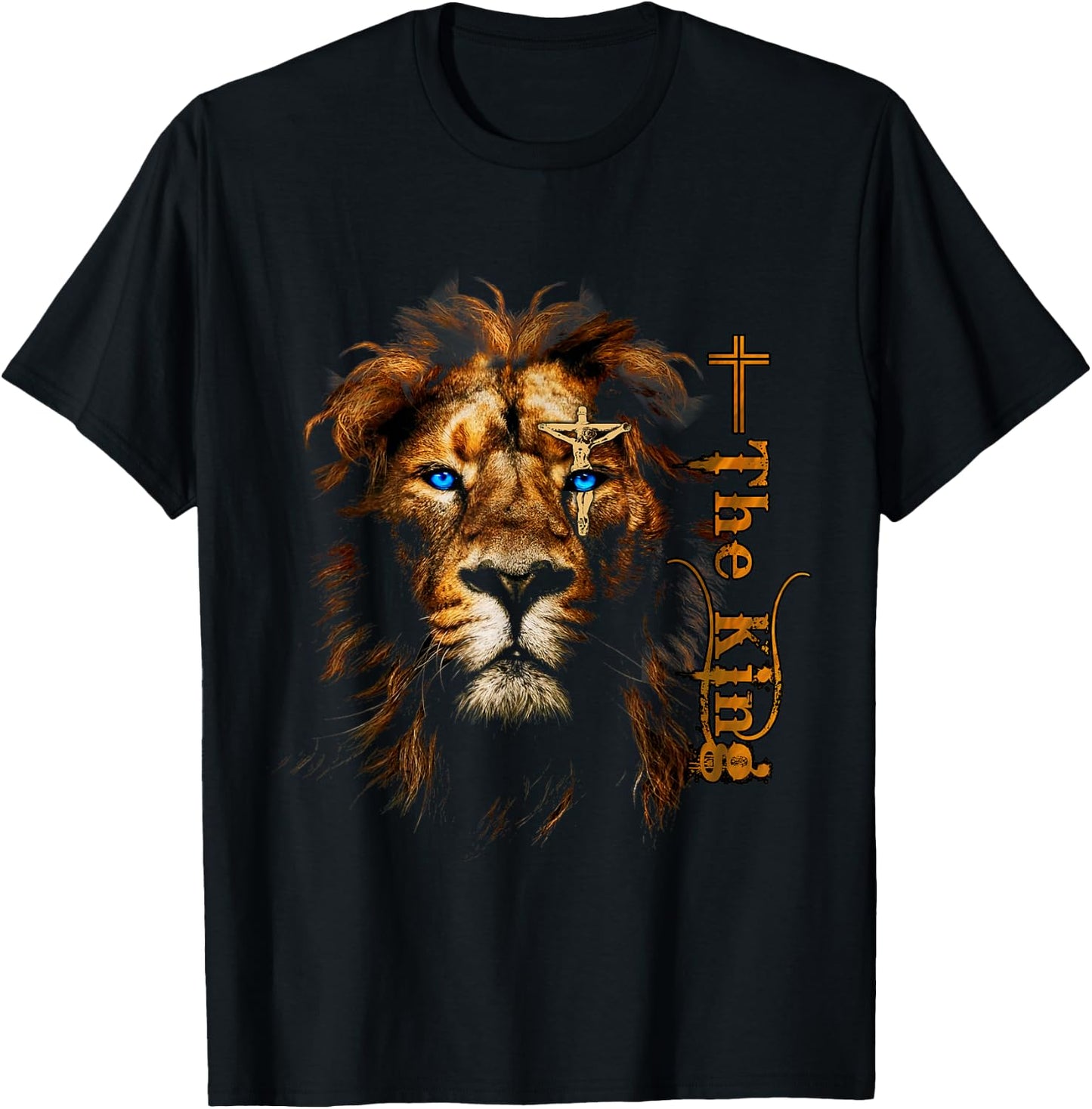 Jesus Christ Lion Art With Cross One Eye The King Savior T-Shirt - T-Shirt | Black