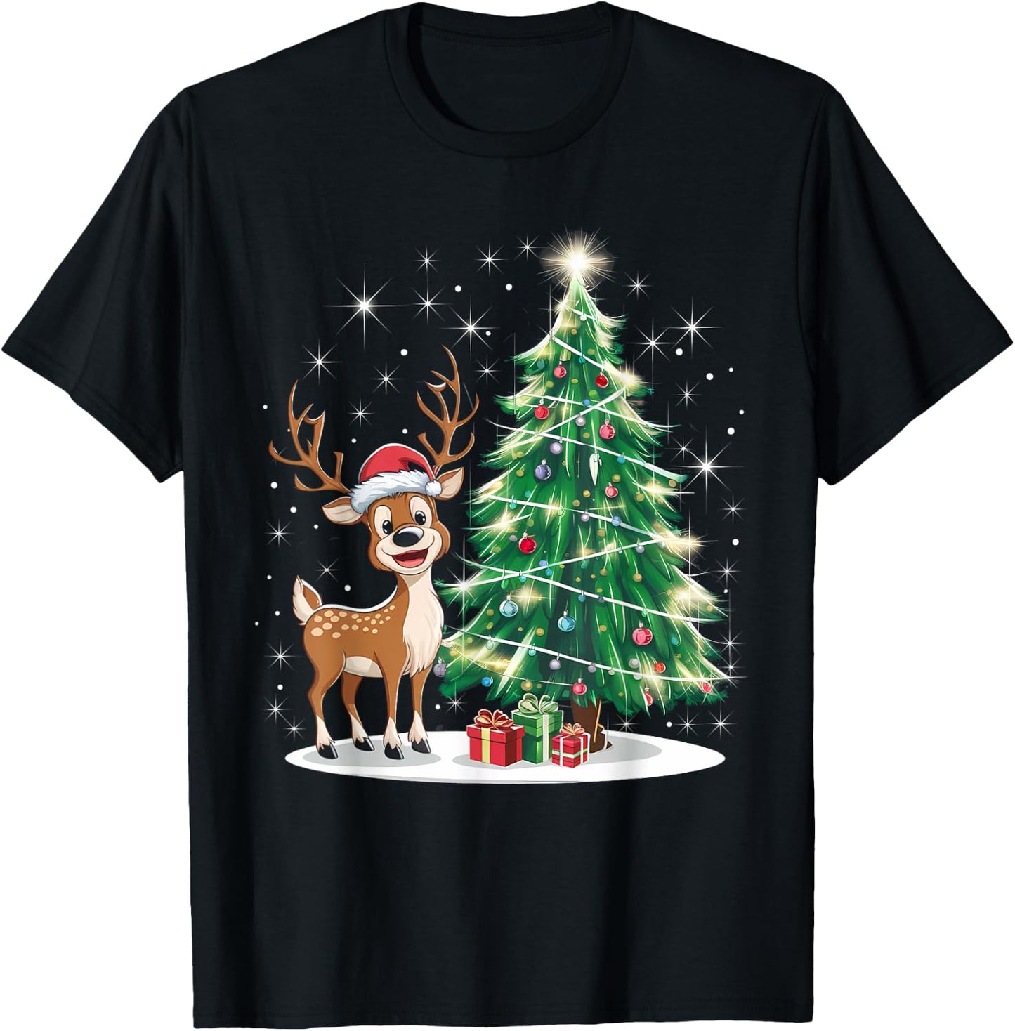 Christmas Christmas Tree Santa Reindeer , black T-Shirt - T-Shirt | Black