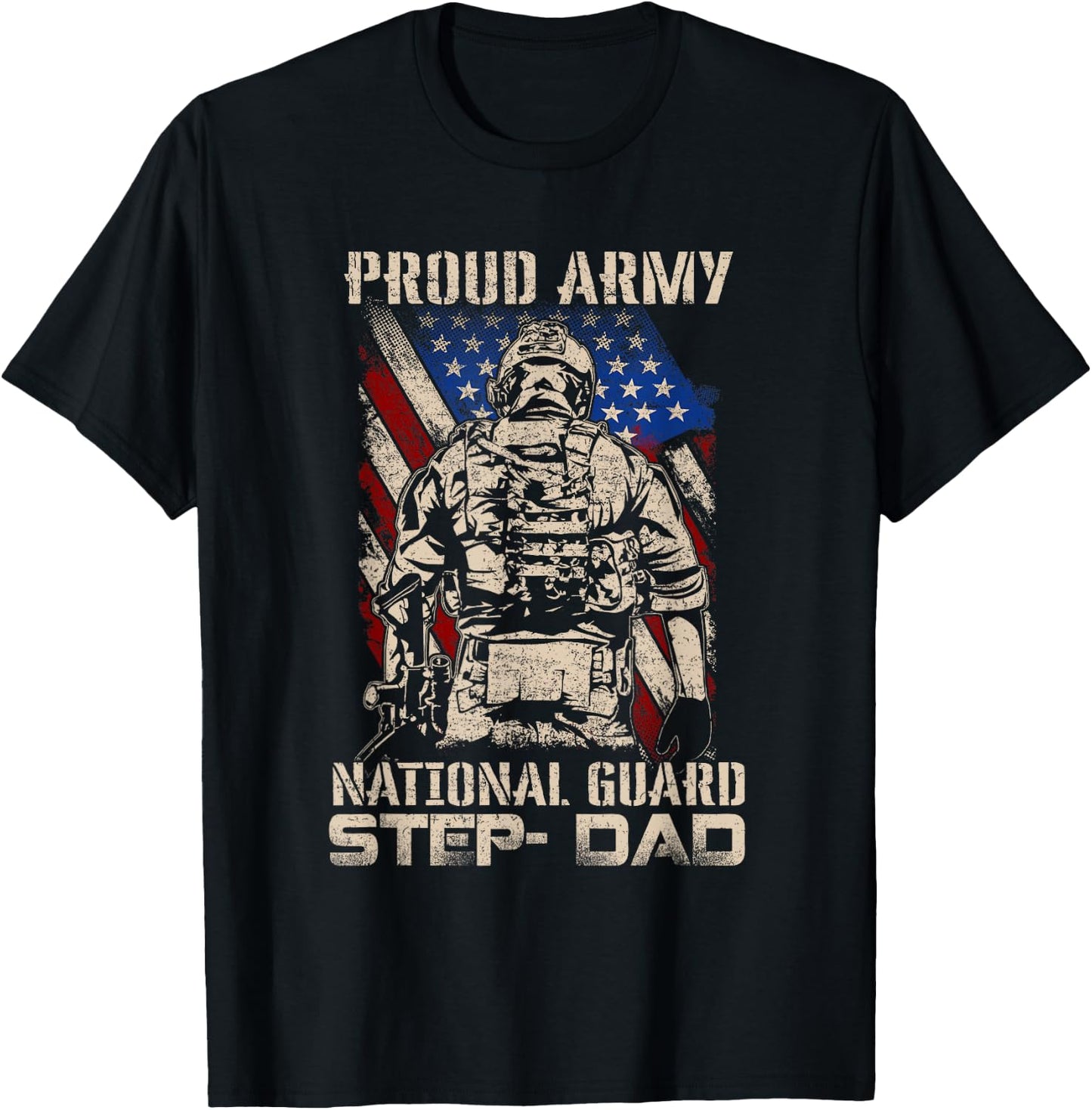 Proud Army National Guard Step-Dad Shirt Veterans Day T-Shirt - T-Shirt | Black
