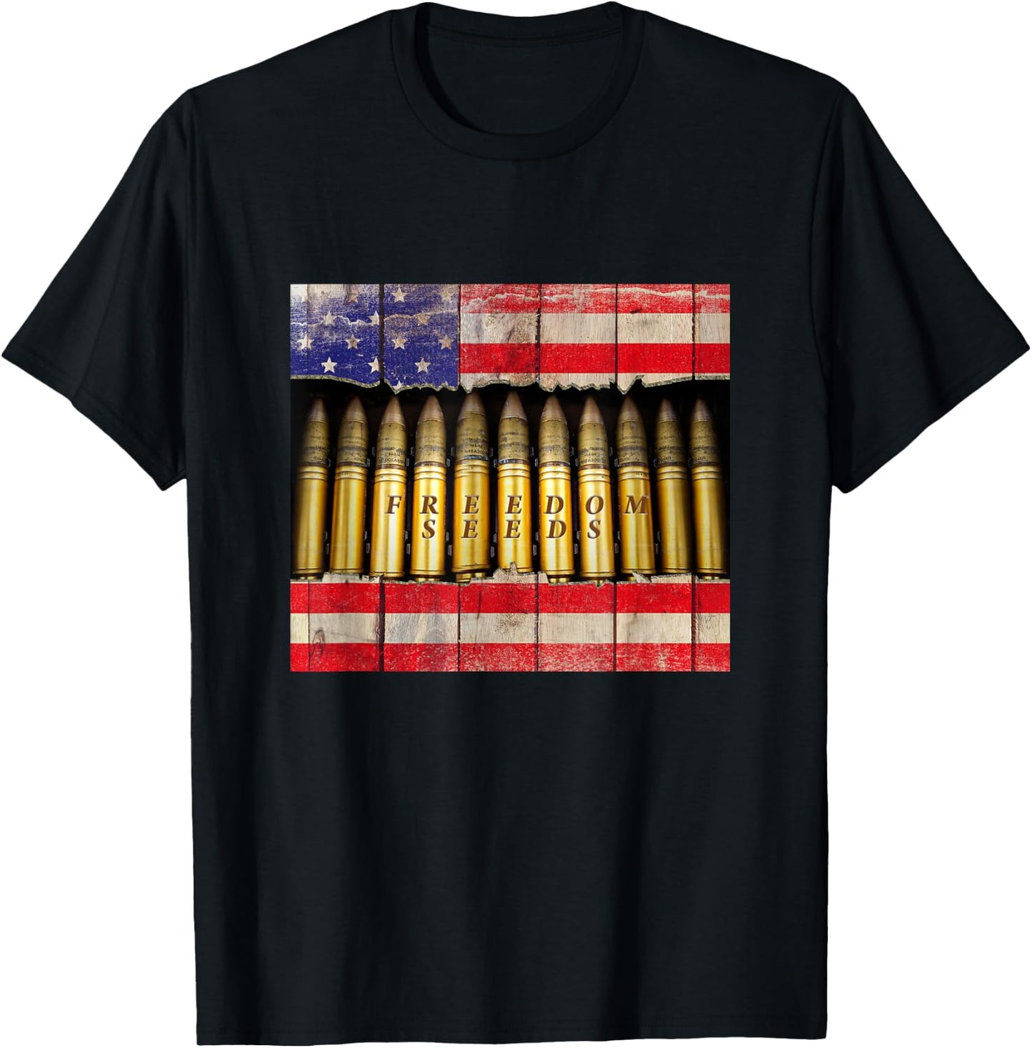 Patriotic Bullets Supply: Freedom Seeds American Flag Ammo T-Shirt - T-Shirt | Black