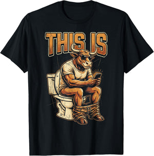 This is Bull Sitting On A Toilet Funny Vintage Graphics T-Shirt - T-Shirt | Black