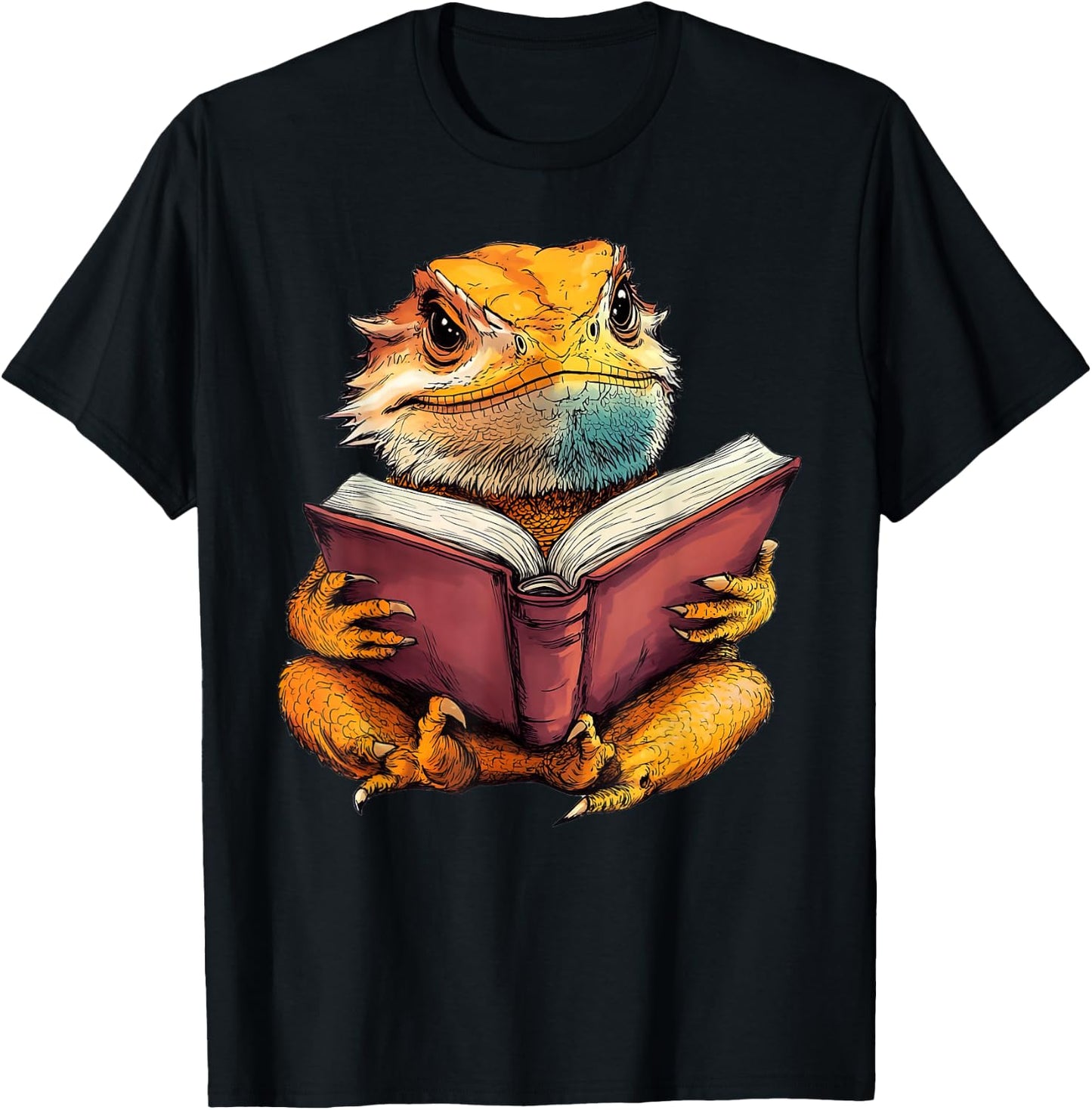 Cute Bearded Dragon Reading Book T-Shirt - T-Shirt | Black