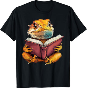 Cute Bearded Dragon Reading Book T-Shirt - T-Shirt | Black