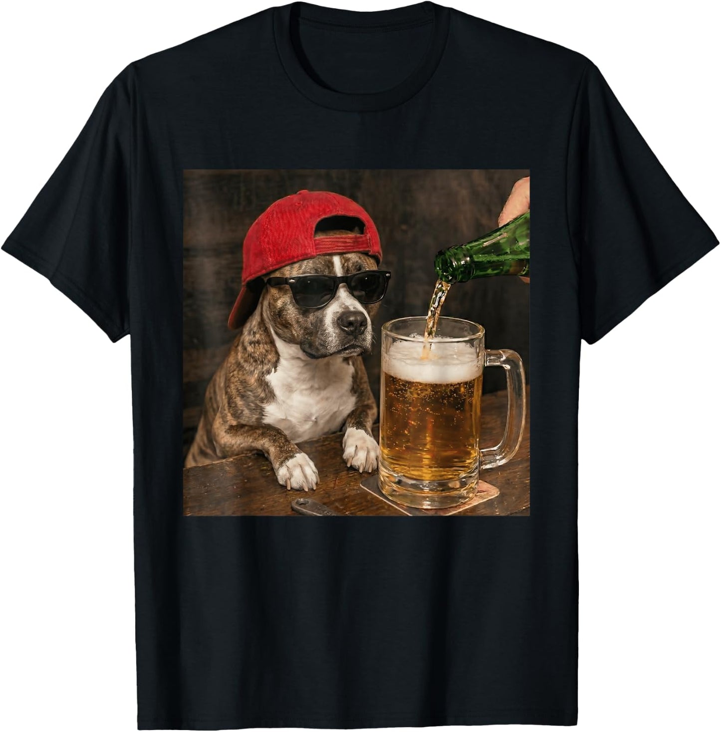 Funny Pit Pull Drinking Beer Humor Puppy Dog Meme Men Women T-Shirt - T-Shirt | Black