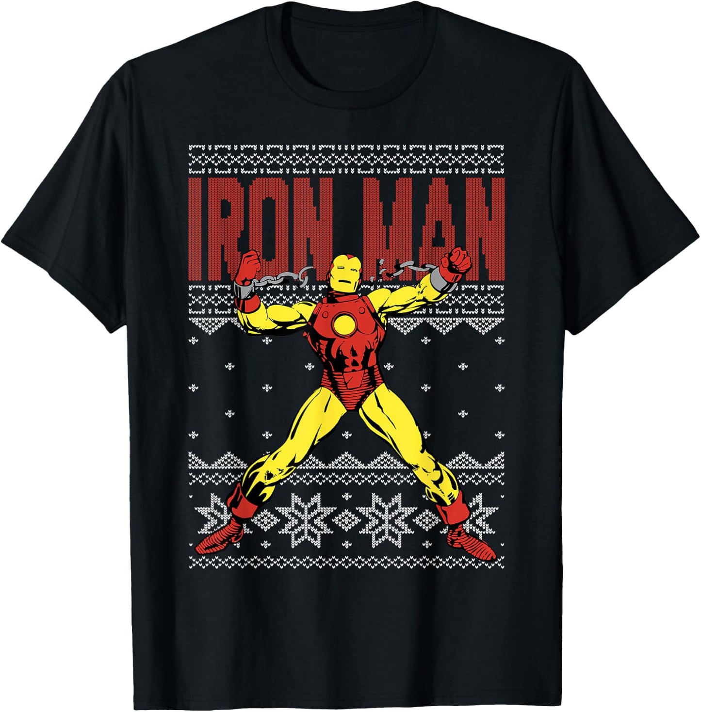 Marvel Iron Man Ugly Christmas Sweater Graphic T-Shirt - T-Shirt | Black