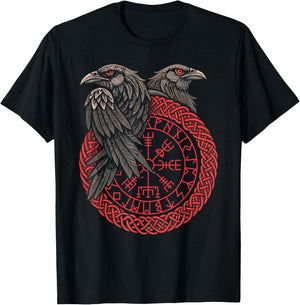 Retro Wikinger Kompass Vegvisir Nordic Rune Rabe T-Shirt - T-Shirt | Black