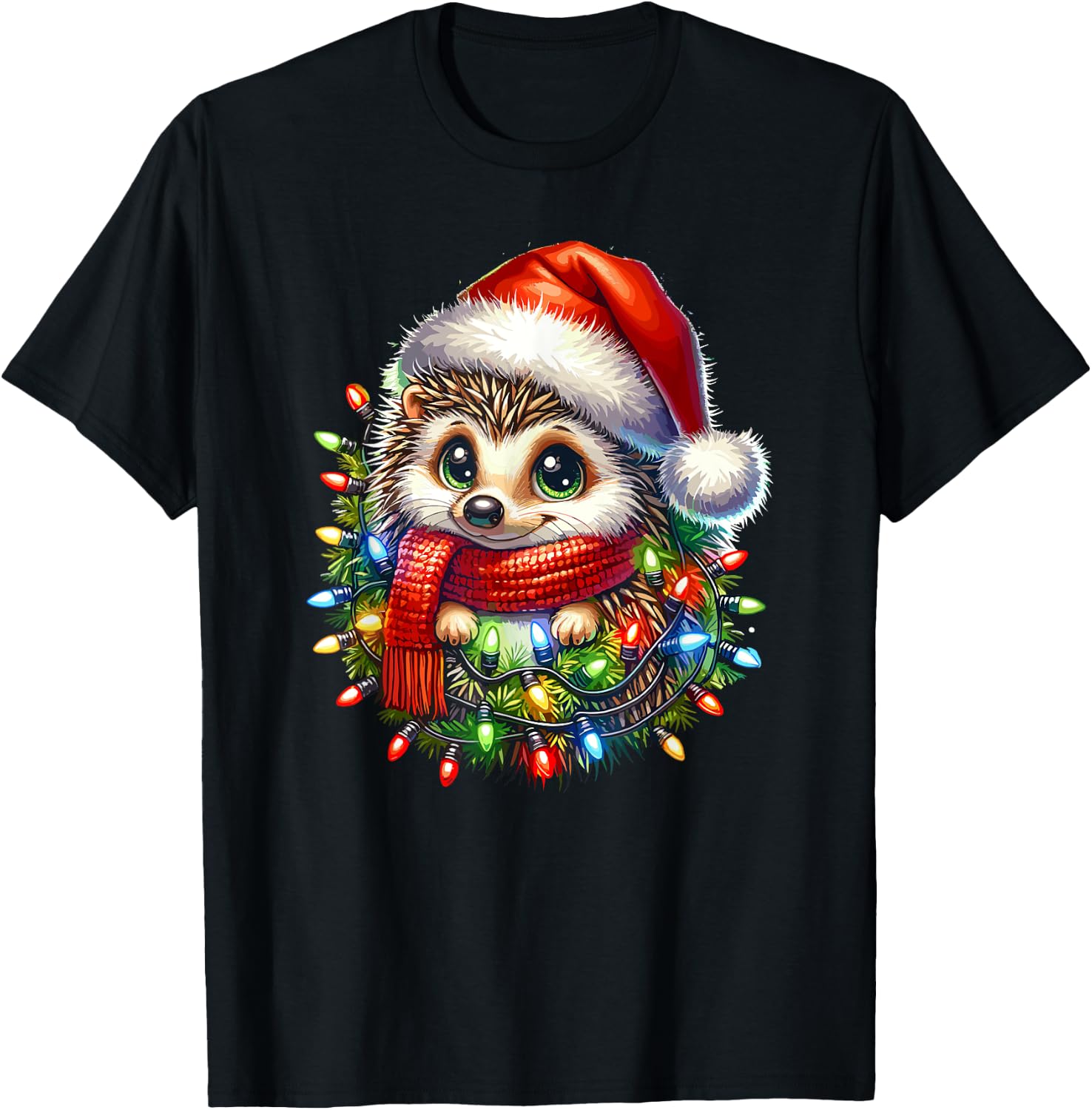 Christmas Hat Hedgehog Hedgehogs T-Shirt - T-Shirt | Black