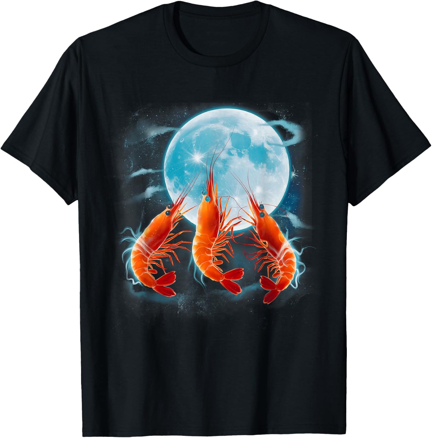 Funny Prawn Shrimp Howling the Moon Ocean Sea Animal T-Shirt - T-Shirt | Black