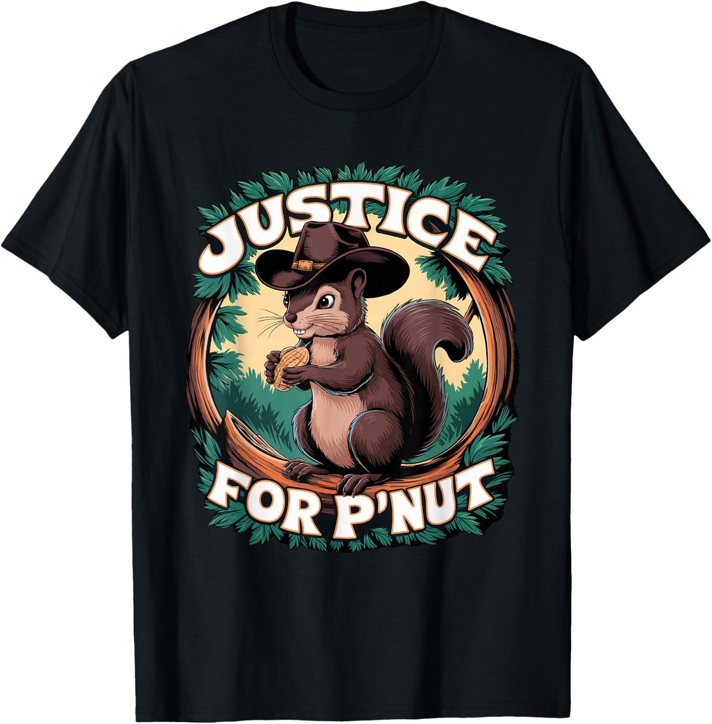 P'Nut The Squirrel and Fred The Raccoon Memorial - -Child Cute Peanut The Squirrel Cowboy Black Cartoon , Small, Short Sleeve, , Classic Fit, Polyester 100% T-Shirt - T-Shirt | Black