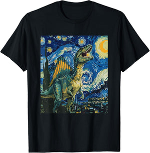 Spinosaurus Mirabilis Dinosaur Starry Night Art T-Shirt - T-Shirt | Black