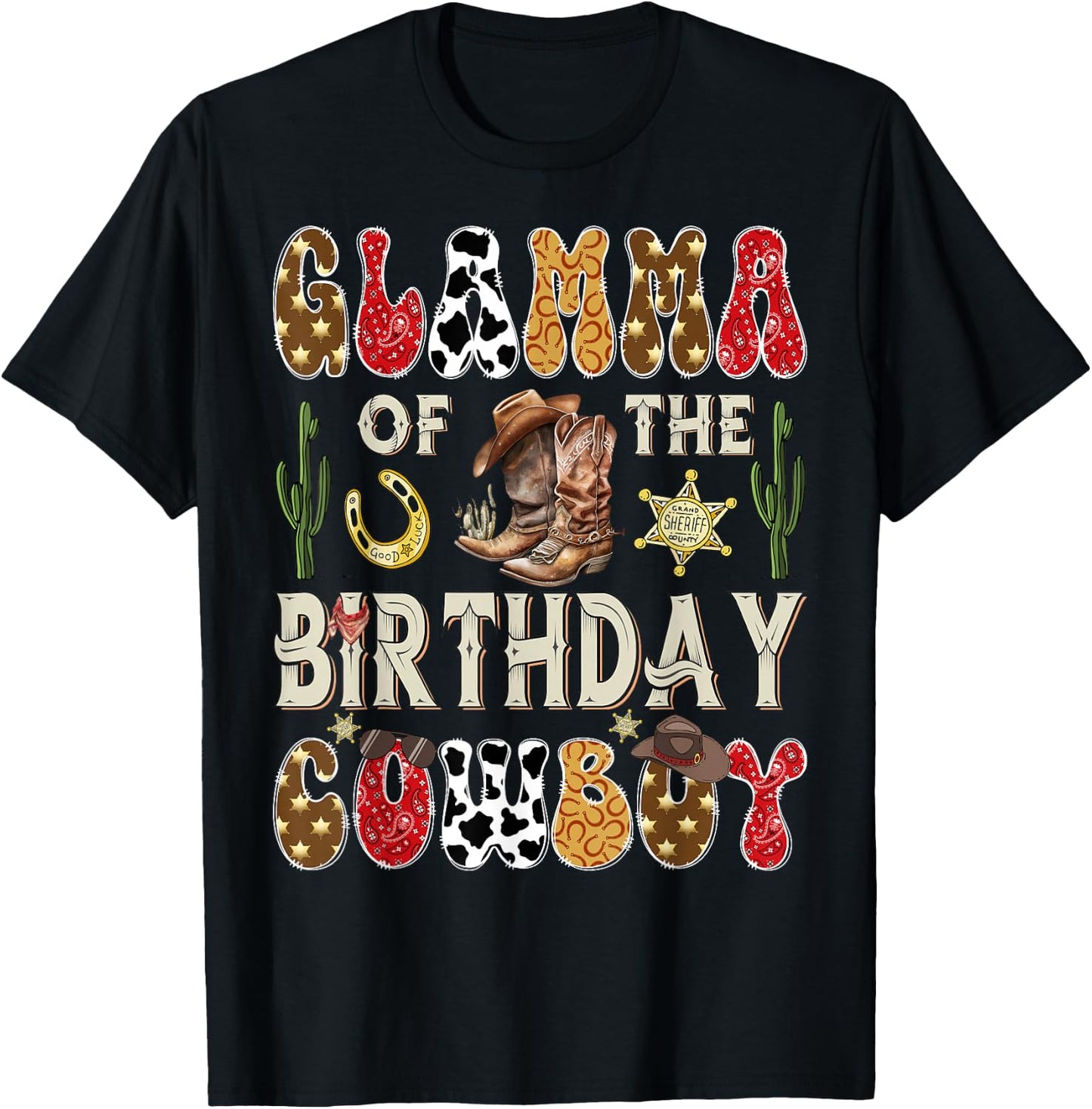 Glamma of The Birthday Cowboy Western Groovy Rodeo Glamma T-Shirt - T-Shirt | Black