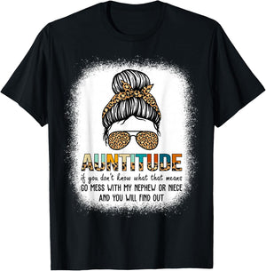 Antitude Leopard Plaid Messy Bun Aunty Nephew Gifts T-Shirt - T-Shirt | Black