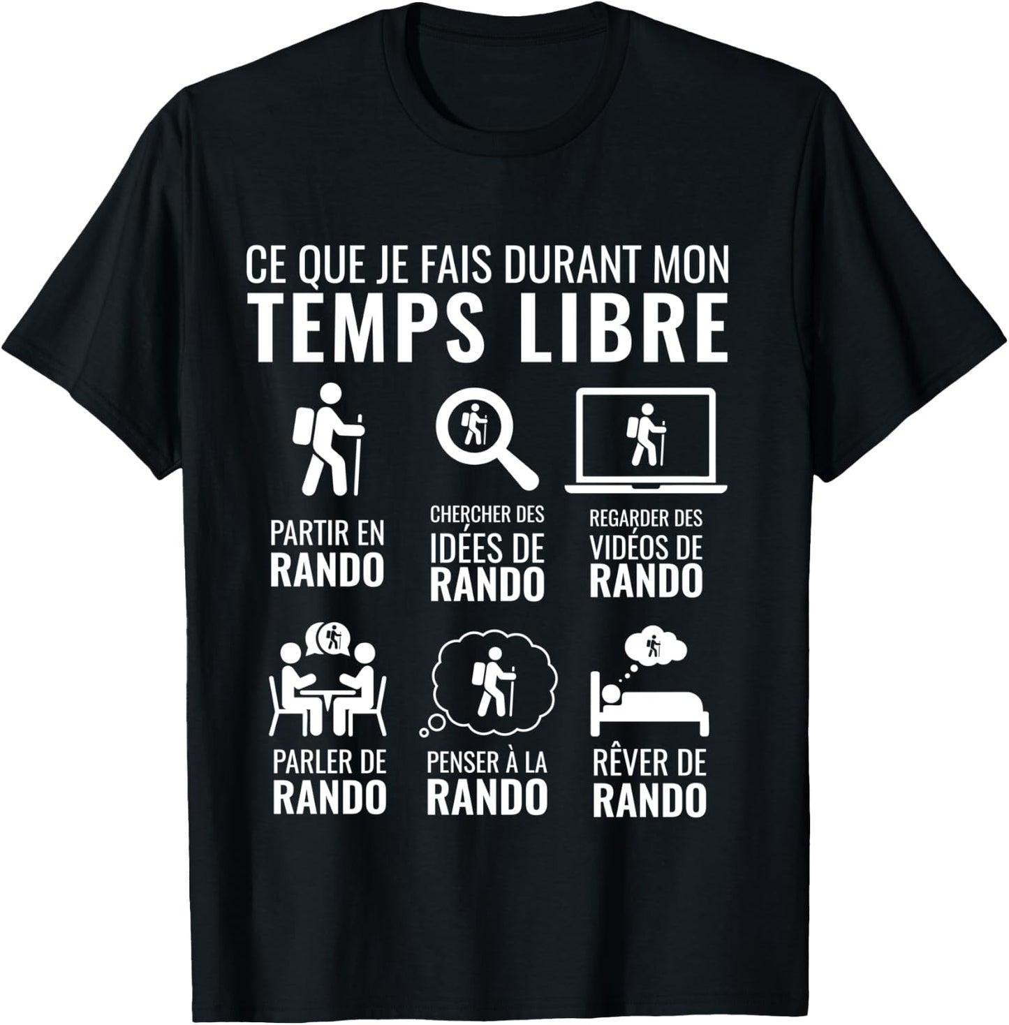 Idée Cadeau Noel Drôle Montagne Rando Temps Libre Randonnée Manche Longue T-Shirt - T-Shirt | Black