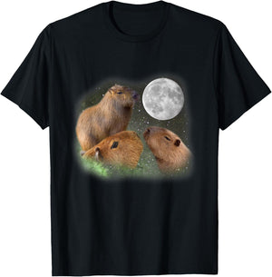 Three Moon Capybaras Funny Cute Animal Parody Pun Humor Gift T-Shirt - T-Shirt | Black