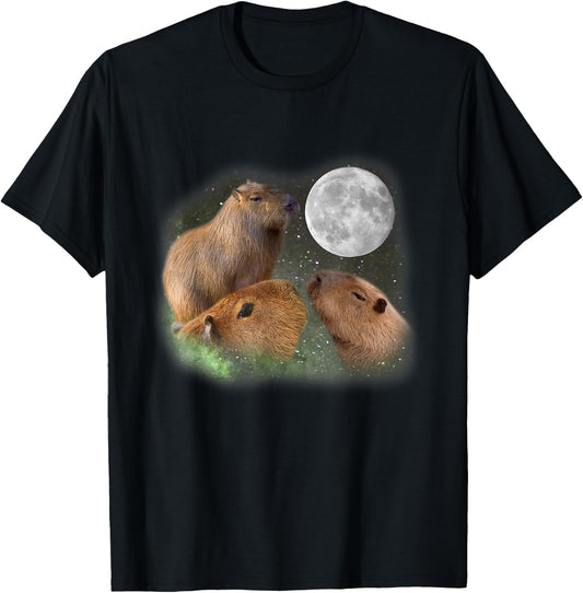 Three Moon Capybaras Funny Cute Animal Parody Pun Humor Gift T-Shirt - T-Shirt | Black