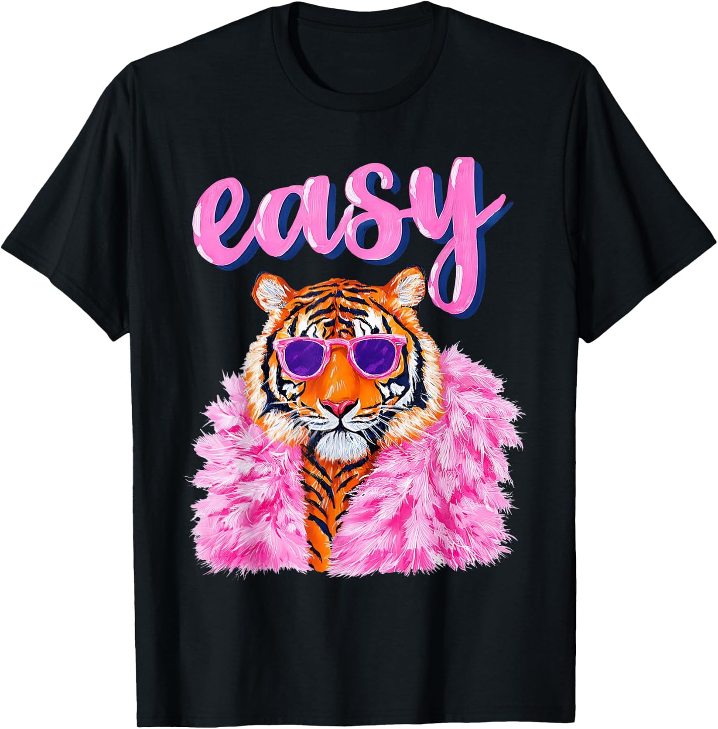 Easy Tiger Funky Glasses Pink Fur Coat T-Shirt - T-Shirt | Black