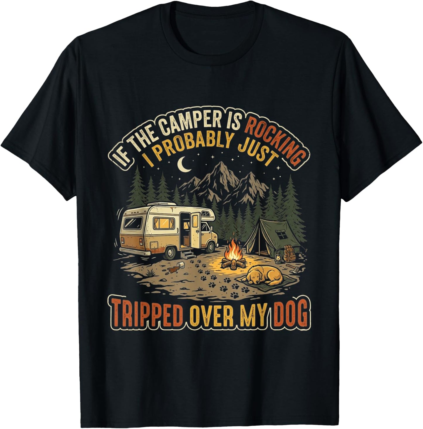If The Camper is Rocking Funny Dog Camping T-Shirt - T-Shirt | Black