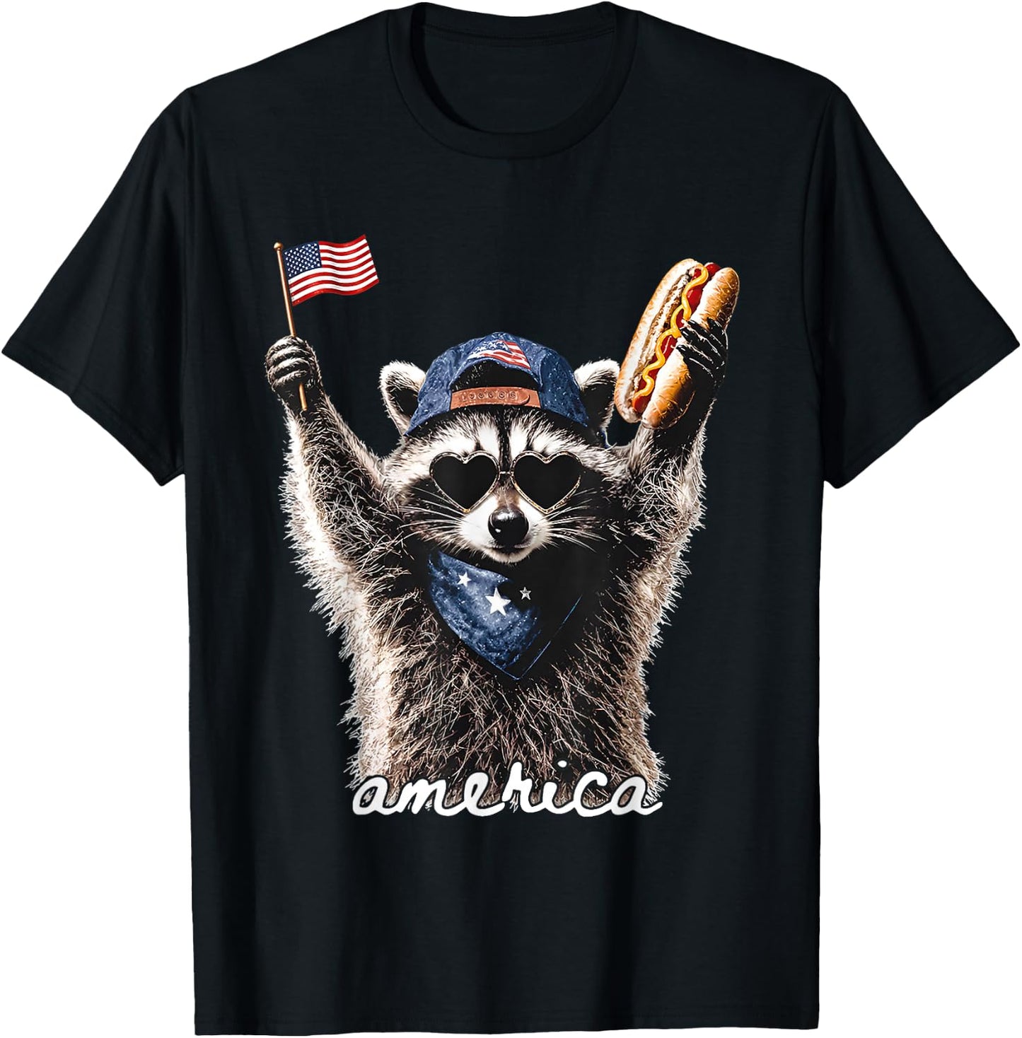 America Patriotic Raccoon T-Shirt - T-Shirt | Black