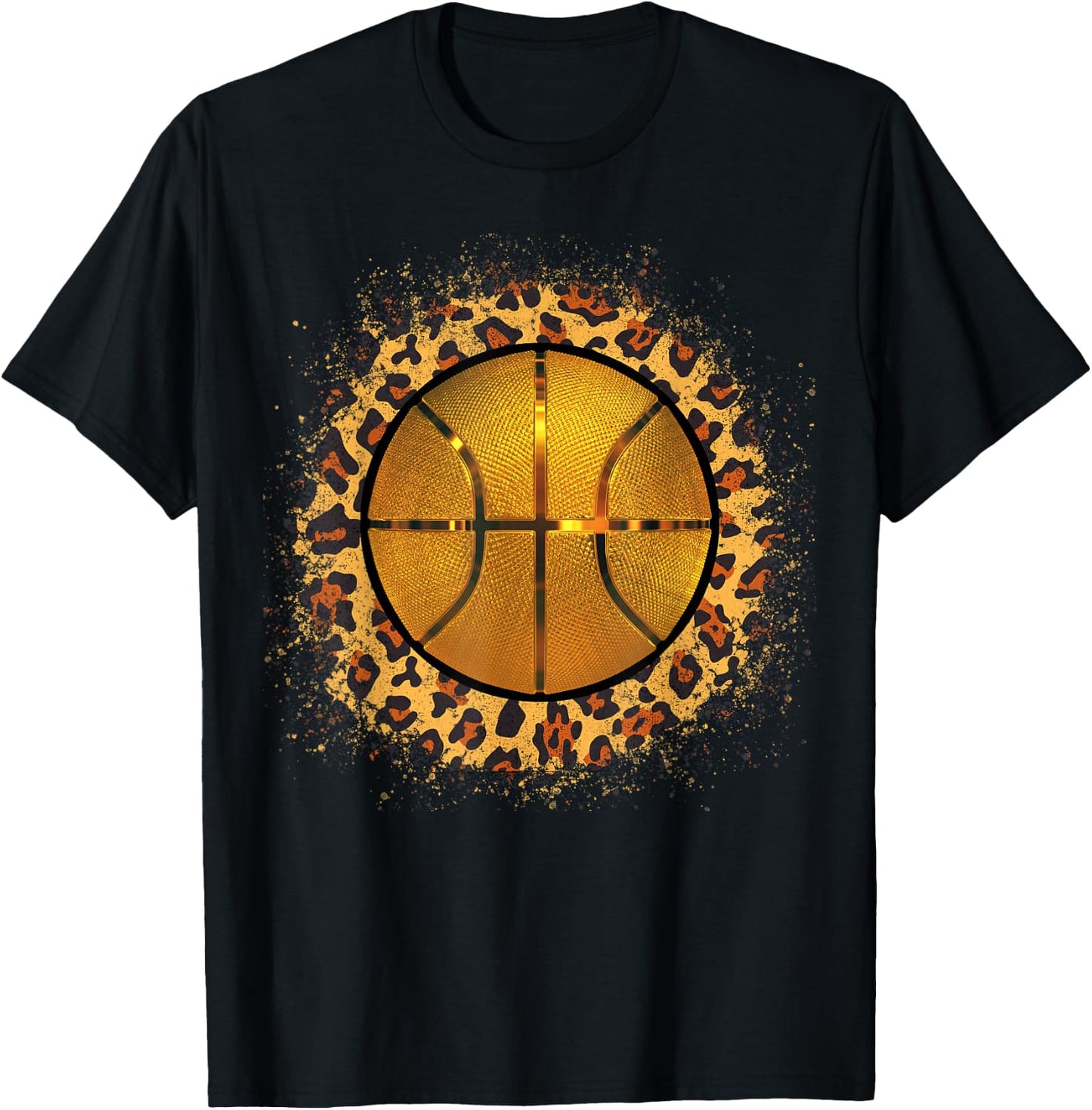 Golden Basketball Leopard Print Girl Basketball Mom Game Day T-Shirt - T-Shirt | Black