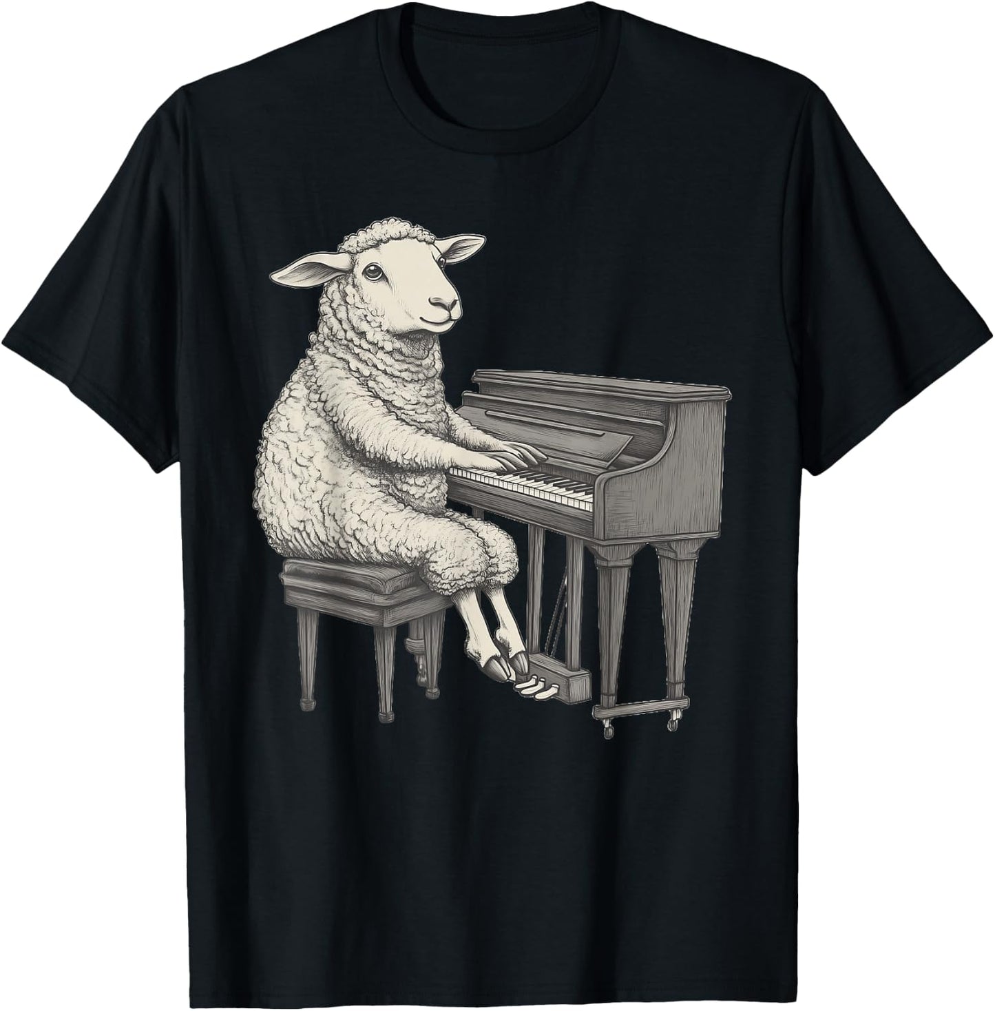 Cute Sheep Playing Piano Musician Music T-Shirt - T-Shirt | Black