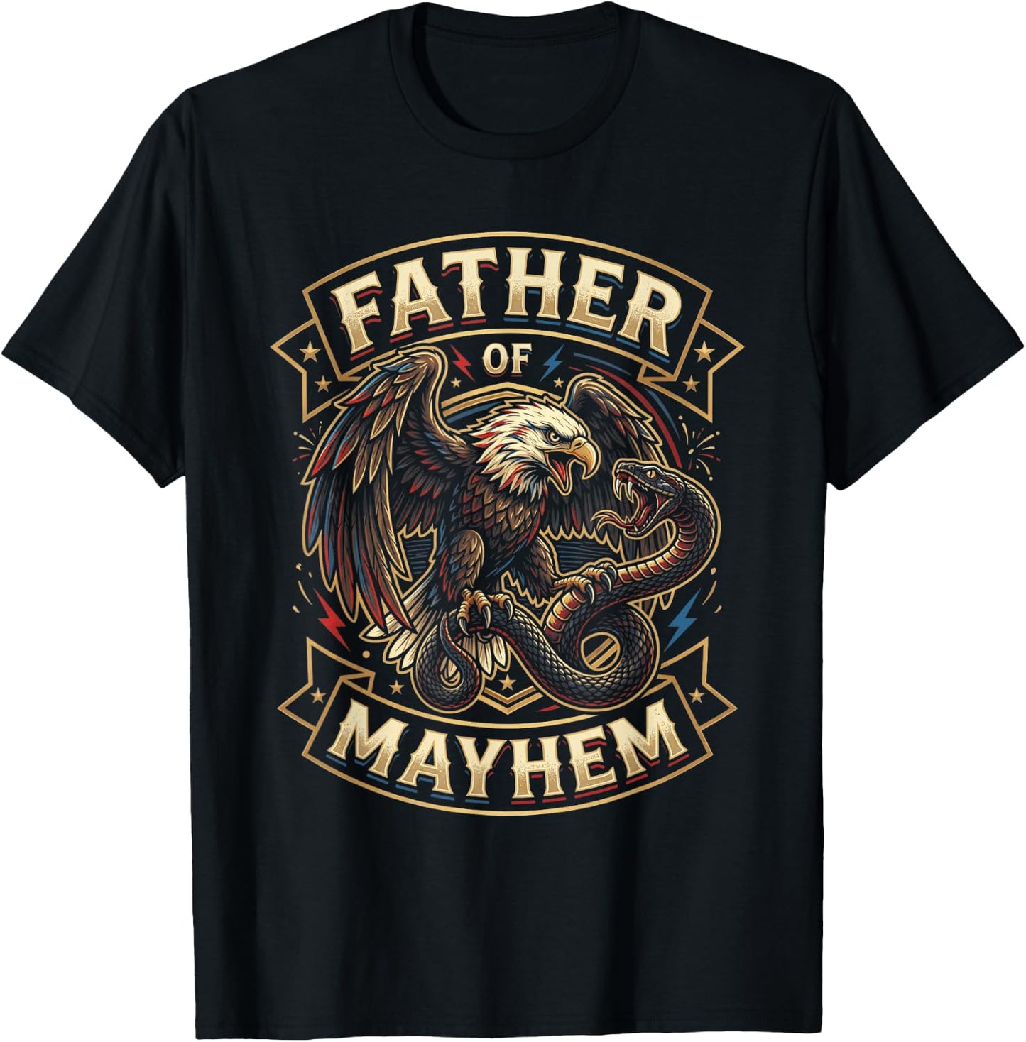 Men Dad Funny Father's Day USA Eagle Father of Mayhem T-Shirt - T-Shirt | Black