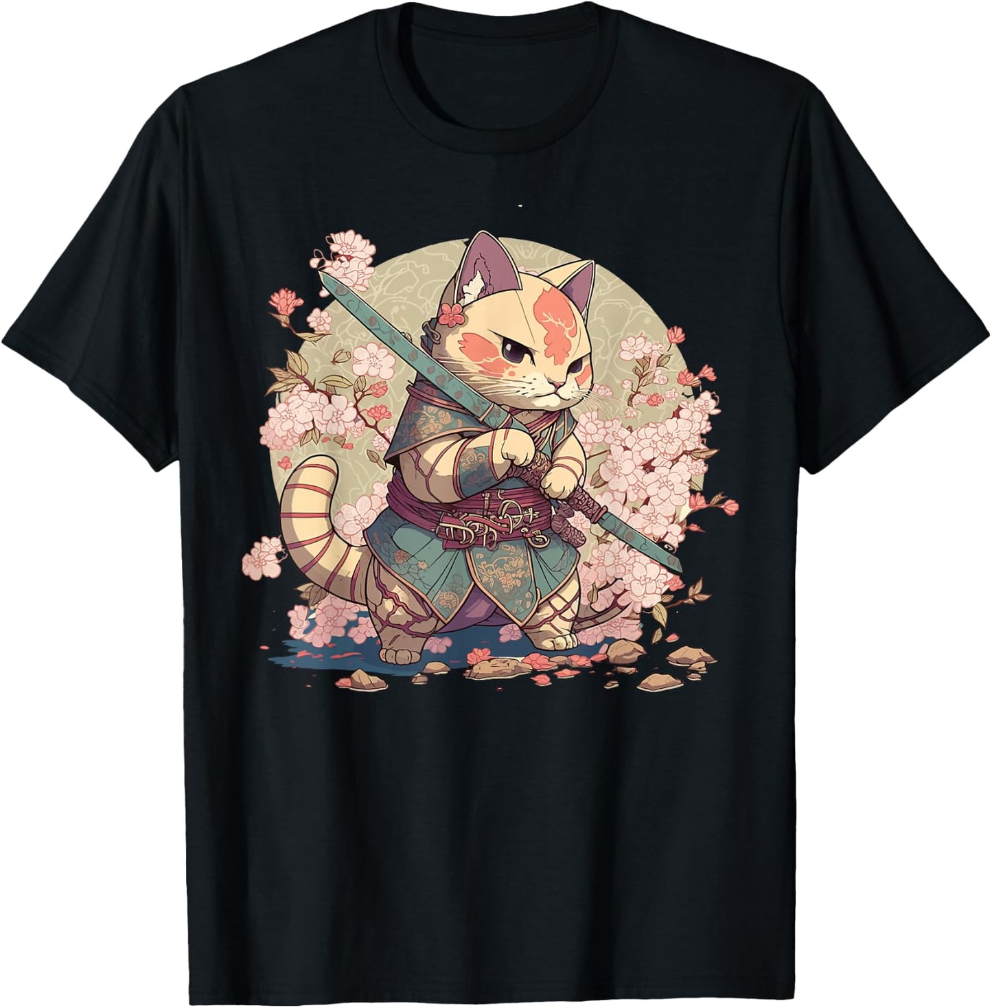 Samurai Cat Warrior Japanische Ninja Katze Kawaii T-Shirt - T-Shirt | Black