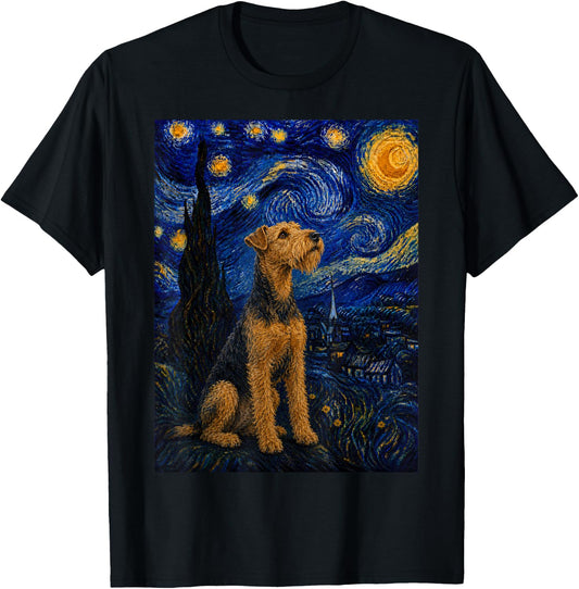 Welsh Terrier Dog Van Gogh Starry Night T-Shirt - T-Shirt | Black