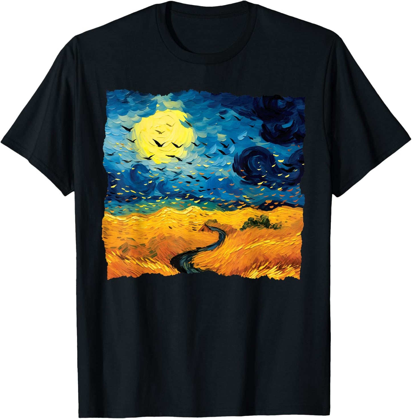 Starry Night Van Gogh Artistic Wheatfield with Crows T-Shirt - T-Shirt | Black