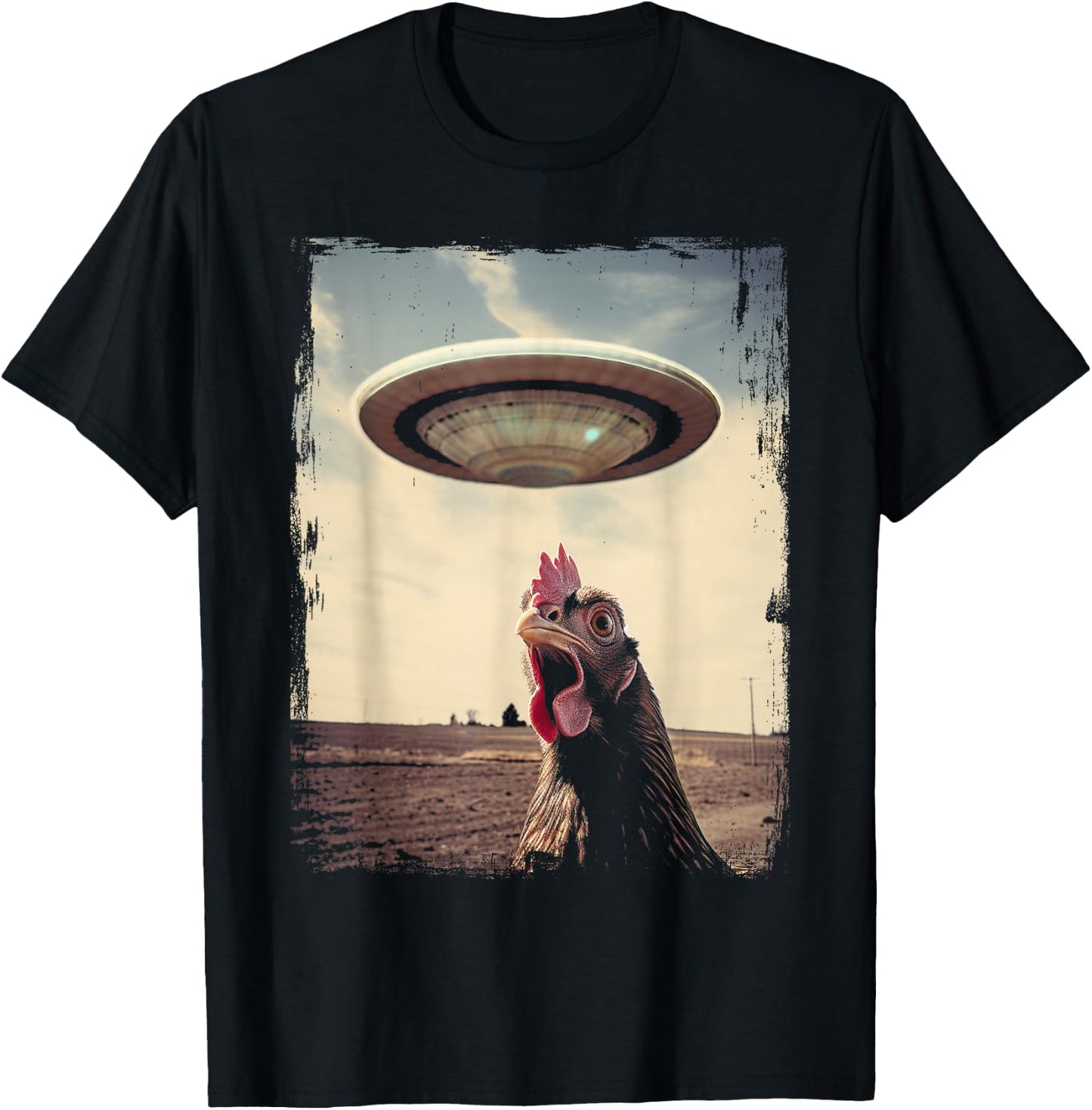 Chickens UFO Alien Spaceship Chicken Weirdcore Sci-Fi Chicken , black T-Shirt - T-Shirt | Black