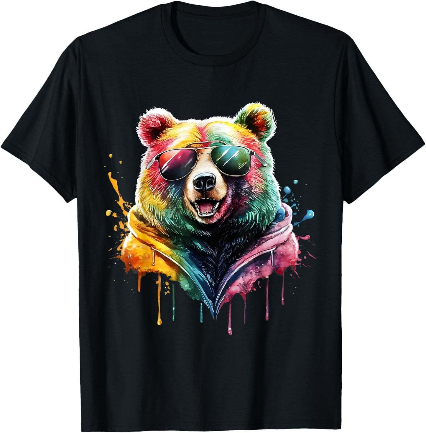 Bear Men's Women's Colourful Watercolour Bear T-Shirt - T-Shirt | Black