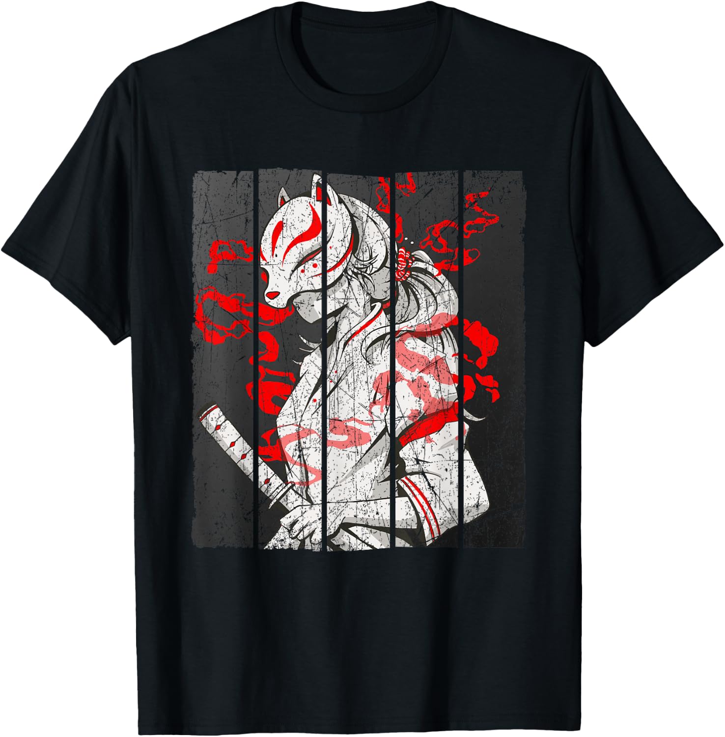 Japanese Mask Fox Aesthetic Kitsune Inari Oni Anime T-Shirt - T-Shirt | Black