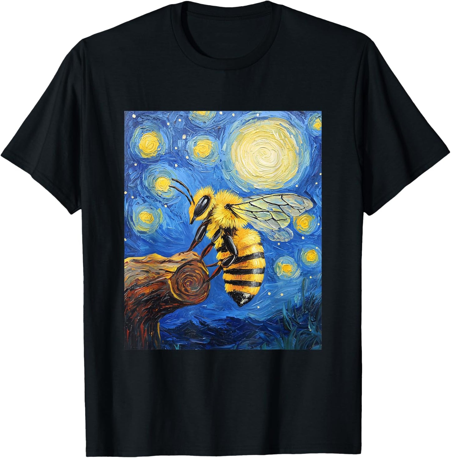 Bee Van Gogh Style Starry Night Graphic T-Shirt - T-Shirt | Black