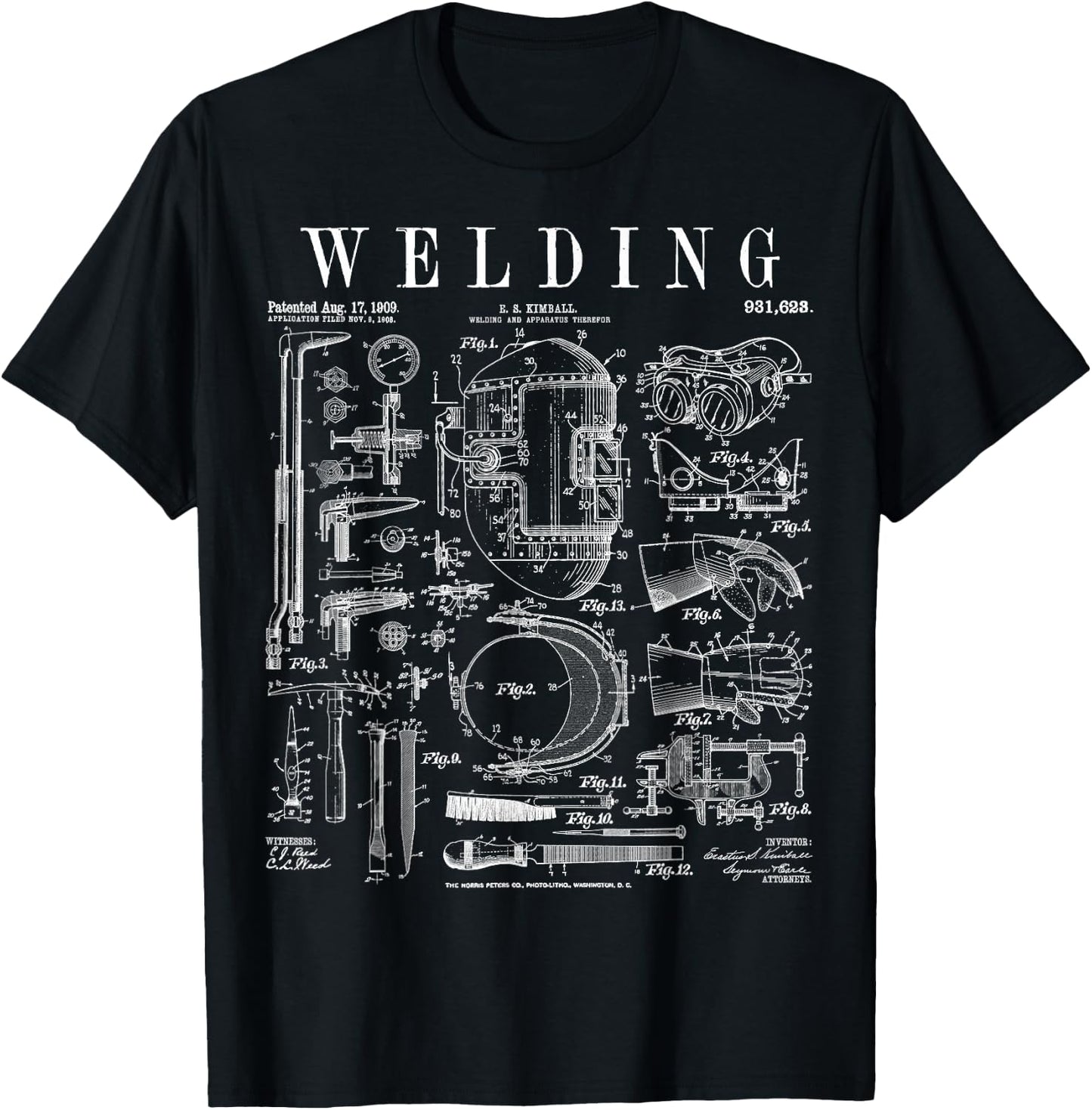 Welder Welding Mask Torch And Tools Vintage Patent Print T-Shirt - T-Shirt | Black