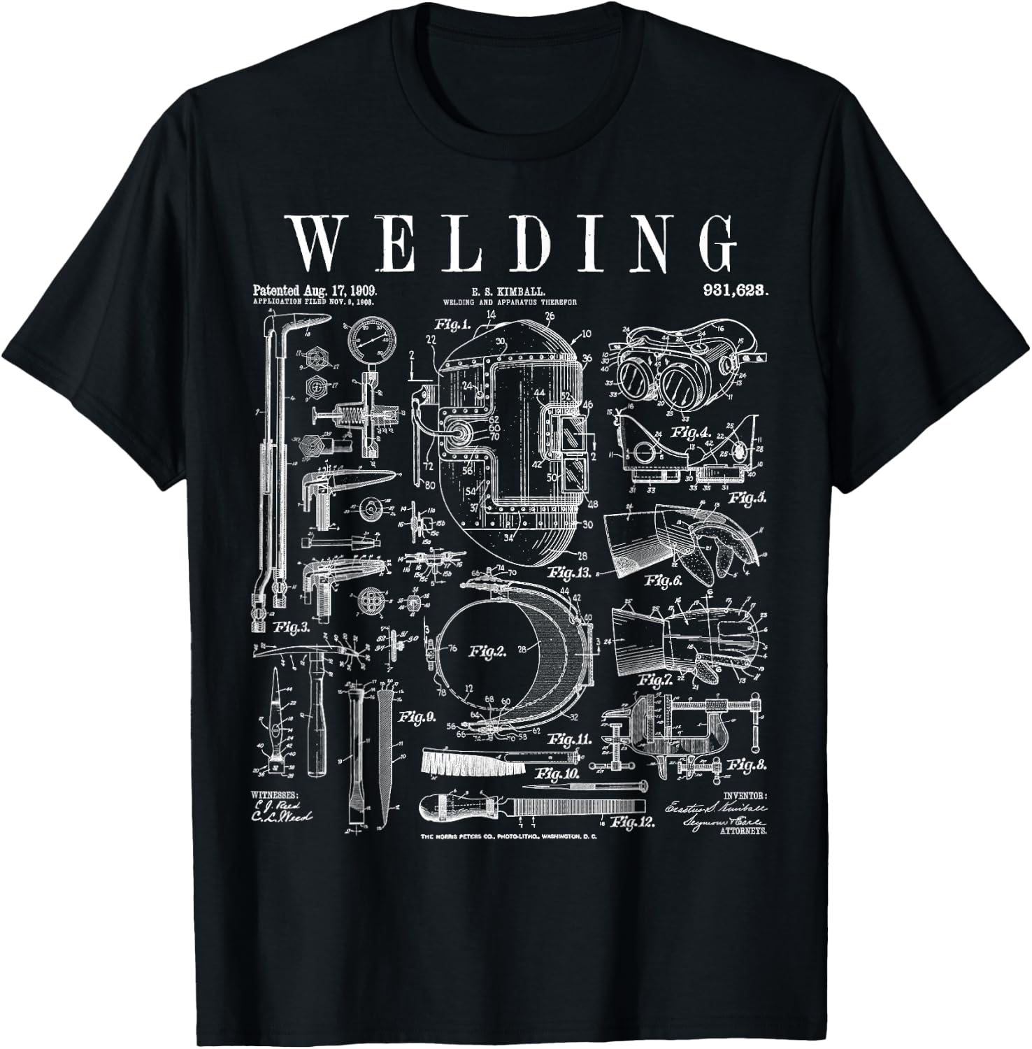 Welder Welding Mask Torch And Tools Vintage Patent Print T-Shirt - T-Shirt | Black
