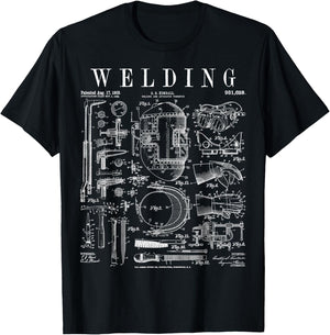 Welder Welding Mask Torch And Tools Vintage Patent Print T-Shirt - T-Shirt | Black