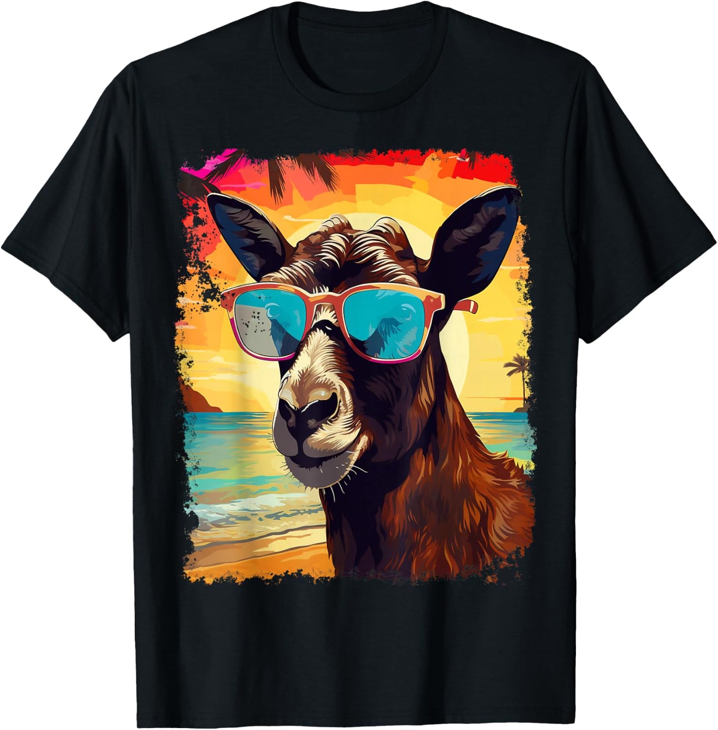 Pop Art Vintage Zoo Farm Animal Goat Hawaiian T-Shirt - T-Shirt | Black