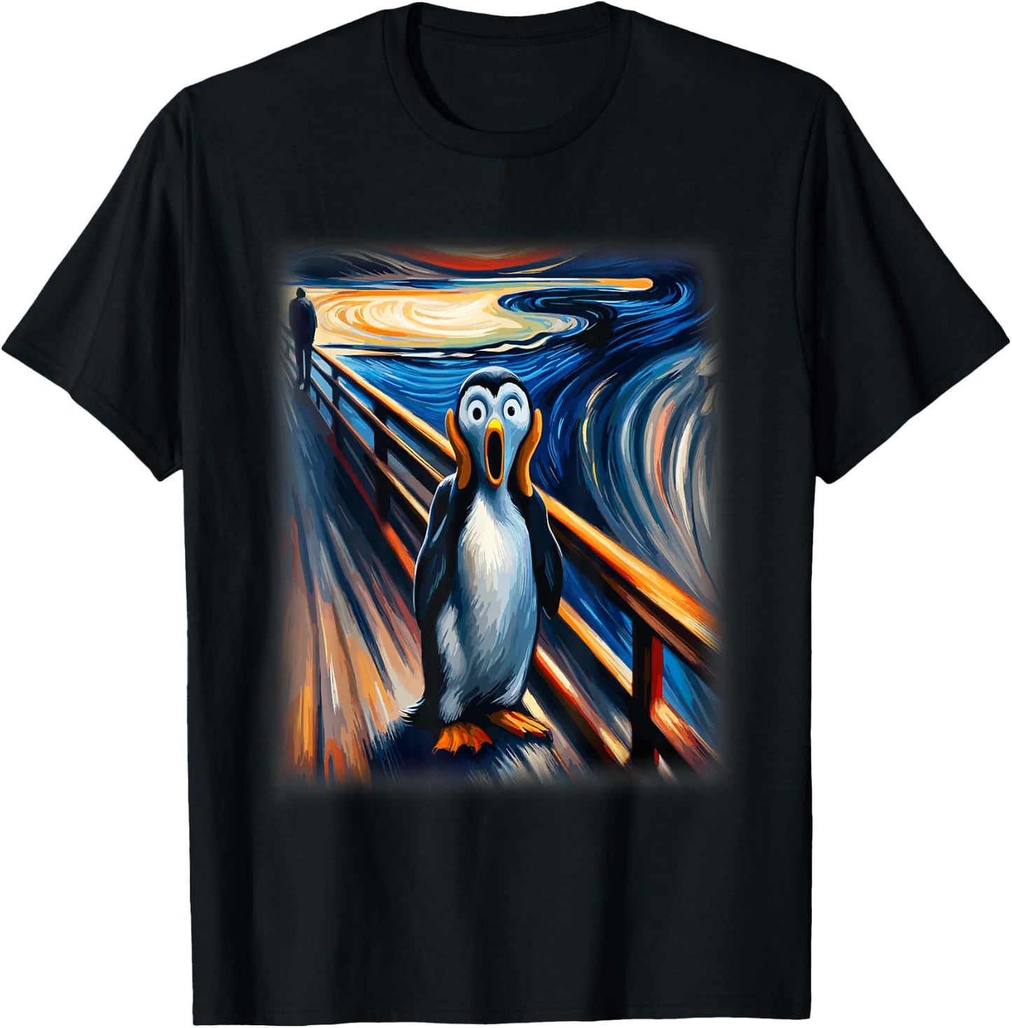 Expressionist Scream Funny Arctic Surreal Humor Art Penguin T-Shirt - T-Shirt | Black